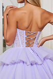 Corset Sweetheart A Line Tulle Ruffled Lavender Short Cocktail Dress