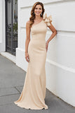 Apricot One Shoulder Mermaid Long Mother of the Bride Dress with Bow