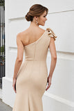 Apricot One Shoulder Mermaid Long Mother of the Bride Dress with Bow
