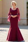 Burgundy Mermaid Chiffon Long Sleeves Mother of the Bride Dress