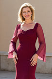 Burgundy Mermaid Chiffon Long Sleeves Mother of the Bride Dress