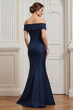Off the Shoulder Mermaid Navy Long Mother of the Bride Dress with Lace