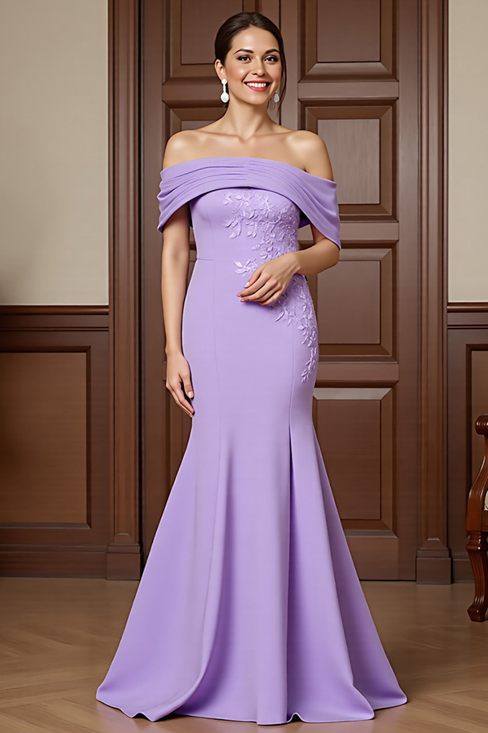 Lilac Mermaid Off the Shoulder Mother of the Bride Dress with Lace