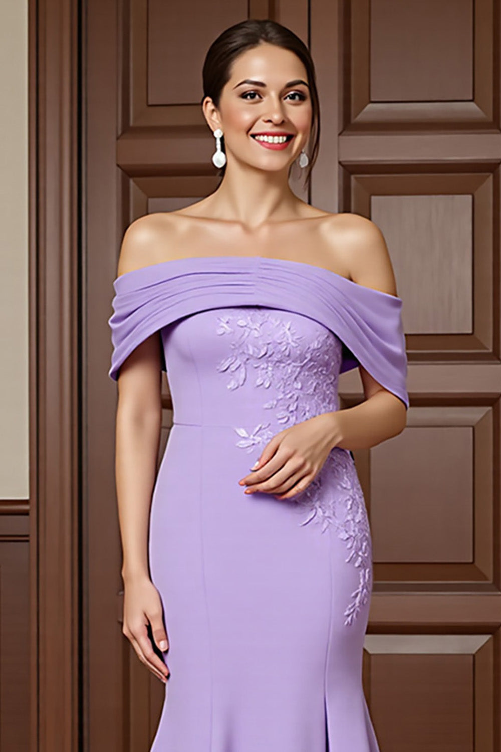 Lilac Mermaid Off the Shoulder Mother of the Bride Dress with Lace