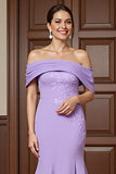 Lilac Mermaid Off the Shoulder Mother of the Bride Dress with Lace