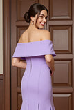Lilac Mermaid Off the Shoulder Mother of the Bride Dress with Lace