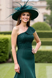 One Shoulder Pine Mermaid Long Mother of The Bride Dress with Lace