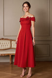 Dark Red Off the Shoulder Long Mother of the Bride Dress with 3D Flower