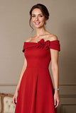 Dark Red Off the Shoulder Long Mother of the Bride Dress with 3D Flower
