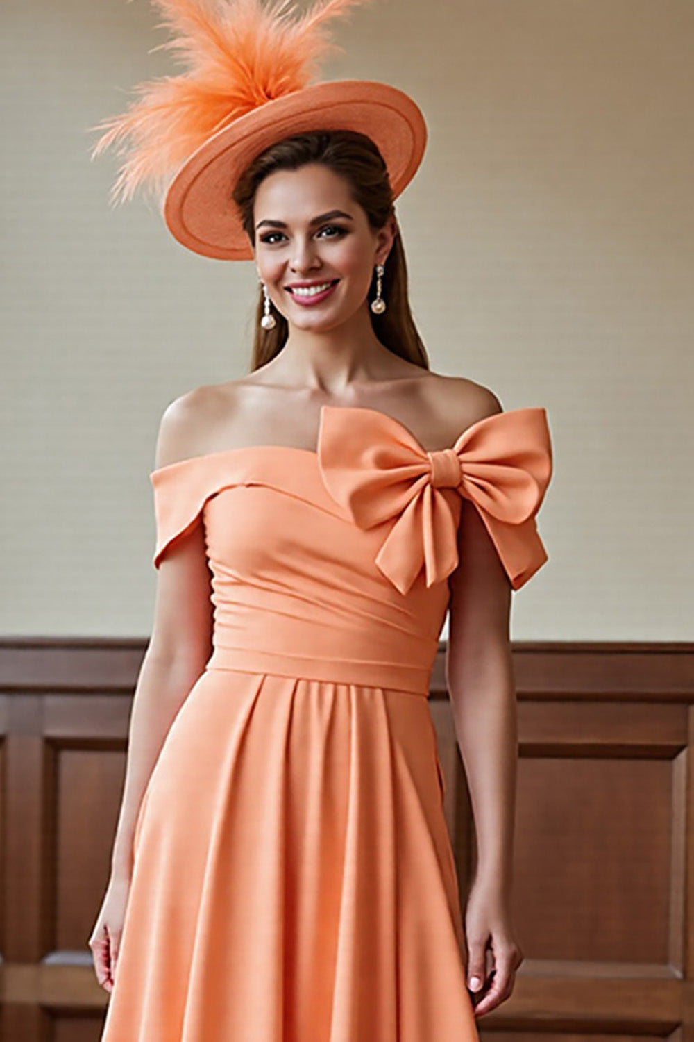 Sunset Off the Shoulder Midi Mother of the Bride Dress with Bow
