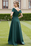 Pine One Shoulder Satin A Line Long Mother of the Bride Dress with Pockets