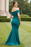 Mermaid Peacock Green Off the Shoulder Long Mother of the Bride Dress with Slit