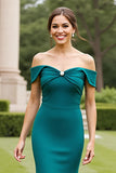 Mermaid Peacock Green Off the Shoulder Long Mother of the Bride Dress with Slit