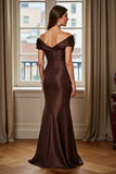 Off the Shoulder Mermaid Satin Brown Long Mother of the Bride Dress
