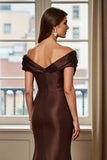 Off the Shoulder Mermaid Satin Brown Long Mother of the Bride Dress