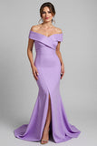 Lilac Off the Shoulder Mermaid Long Mother of the Bride Dress with Slit