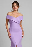 Lilac Off the Shoulder Mermaid Long Mother of the Bride Dress with Slit