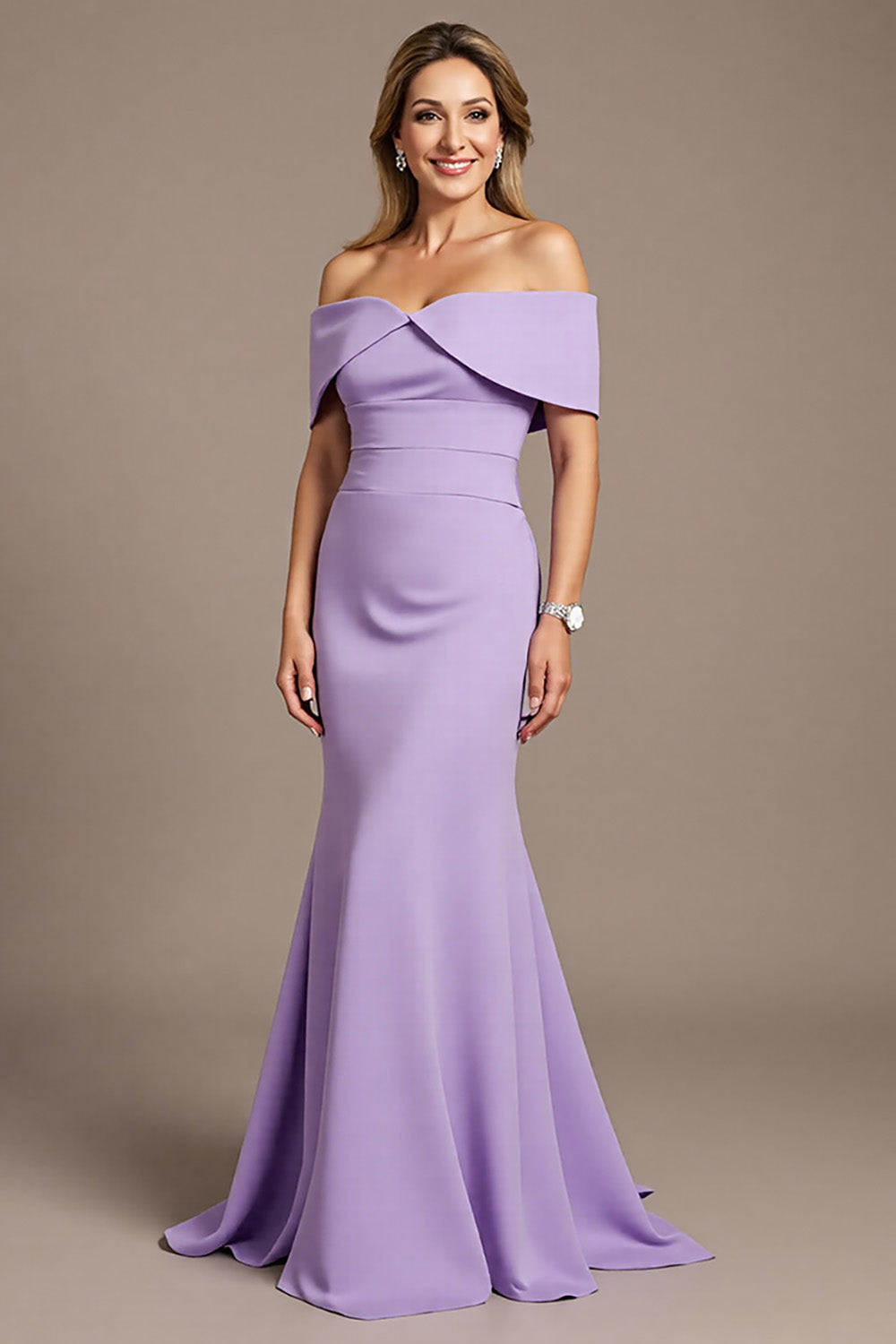 Mermaid Off the Shoulder Lilac Satin Long Mother of the Bride Dress
