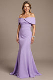 Mermaid Off the Shoulder Lilac Satin Long Mother of the Bride Dress