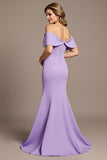 Mermaid Off the Shoulder Lilac Satin Long Mother of the Bride Dress