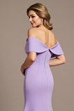 Mermaid Off the Shoulder Lilac Satin Long Mother of the Bride Dress