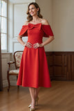 Red A Line Off the Shoulder Long Mother Of the Bride Dress with Bow