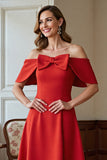 Red A Line Off the Shoulder Long Mother Of the Bride Dress with Bow