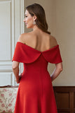 Red A Line Off the Shoulder Long Mother Of the Bride Dress with Bow