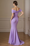 Lilac Satin Mermaid Off the Shoulder Long Mother of the Bride Dress