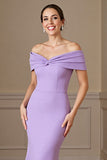 Lilac Satin Mermaid Off the Shoulder Long Mother of the Bride Dress