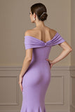 Lilac Satin Mermaid Off the Shoulder Long Mother of the Bride Dress