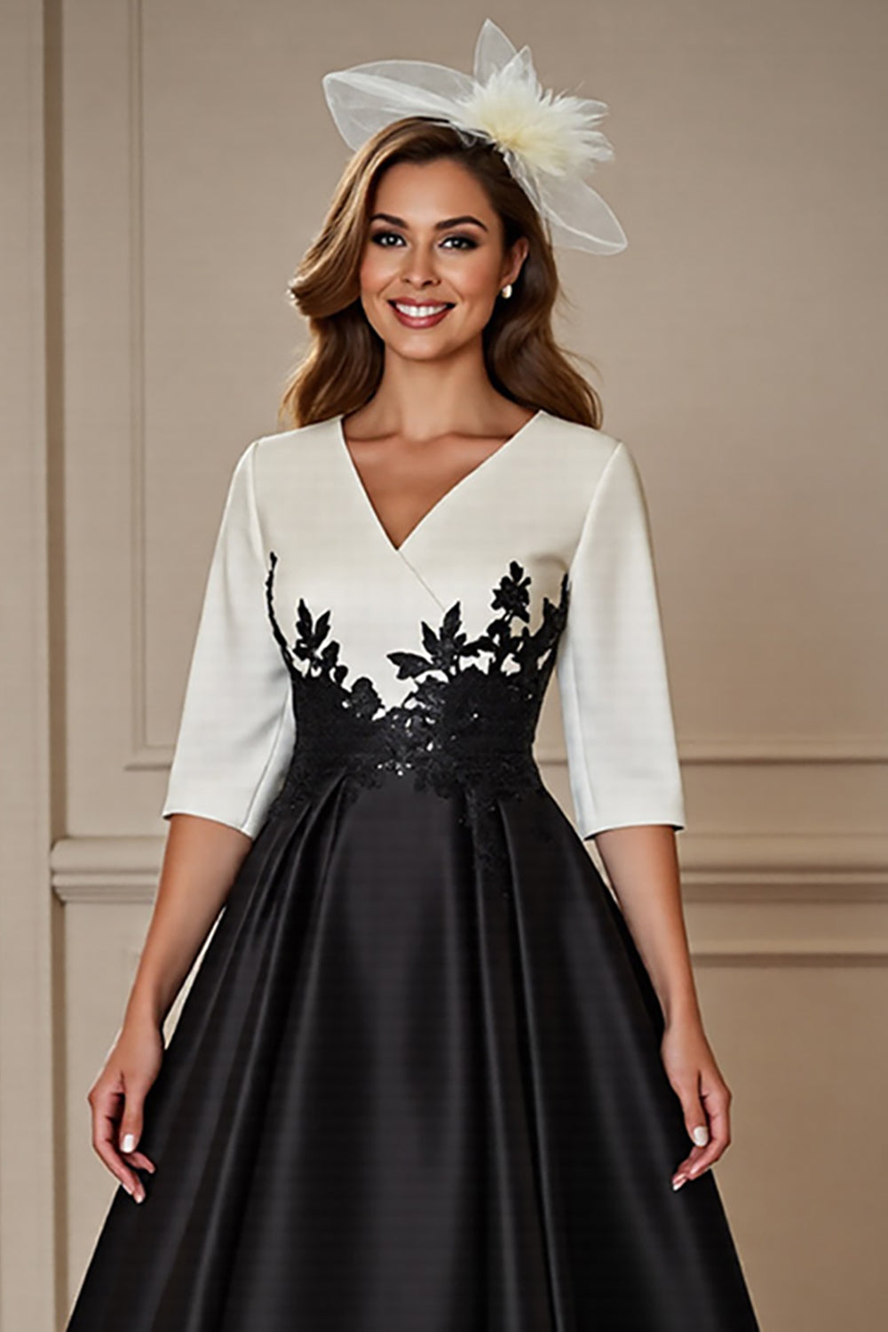 Black and White A Line High Low Mother of the Bride Dress wth Lace