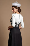 Black and White A Line Half Sleeves Long Mother of the Bride Dress with Appliques