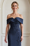 Navy Off the Shoulder Mermaid Mother of the Bride Dress with Lace