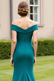 Peacock Green Ruched Off the Shoulder Long Mother of the Bride Dress with Slit