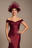 Off The Shoulder Burgundy Mermaid Satin Long Mother Of The Bride Dress