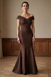 Off The Shoulder Brown Long Mermaid Mother Of The Bride Dress