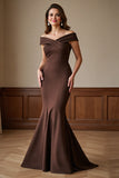 Off The Shoulder Brown Long Mermaid Mother Of The Bride Dress