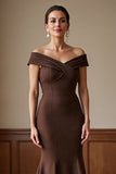 Off The Shoulder Brown Long Mermaid Mother Of The Bride Dress