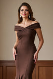 Off The Shoulder Brown Long Mermaid Mother Of The Bride Dress