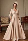 Apricot A Line 3/4 Sleeves Long Mother Of The Bride Dress With Lace