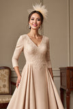 Apricot A Line 3/4 Sleeves Long Mother Of The Bride Dress With Lace