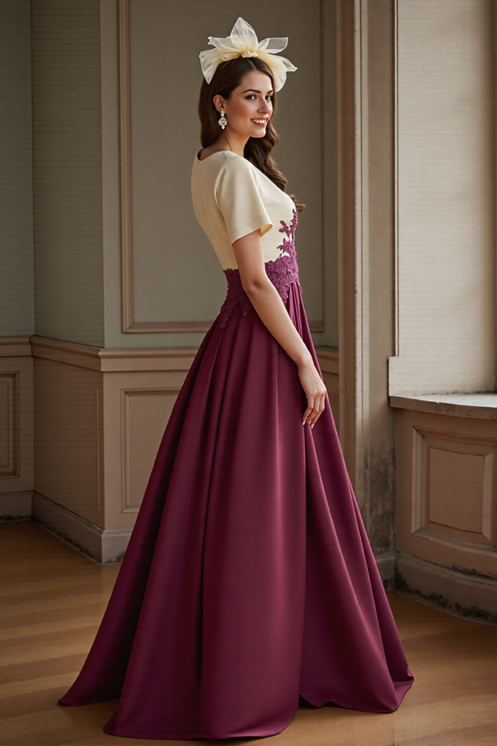 Burgundy A Line Long V-Neck Mother Of The Bride Dress With Slit