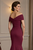 Burgundy Mermaid Off The Shoulder Long Mother Of The Bride Dress