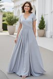Sparkly Silver V Neck A Line Sequined Long Mother Of The Bride Dress
