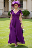 Grape Chiffon A Line Long Mother Of The Bride Dress With 3D Flowers