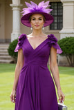 Grape Chiffon A Line Long Mother Of The Bride Dress With 3D Flowers