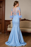 Sky Blue Mermaid Ruffled Long Mother Of The Bride Dress With Lace