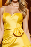 Yellow A Line Satin Ruffled Corset Mini Cocktail Dress