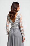 Silver A Line Long Sleeves Asymmetrical Mother Of The Bride Dress With Appliques